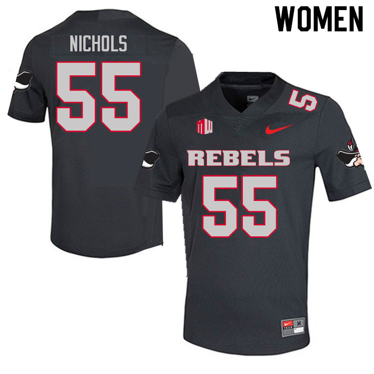 Women #55 Preston Nichols UNLV Rebels College Football Jerseys Sale-Charcoal - Click Image to Close